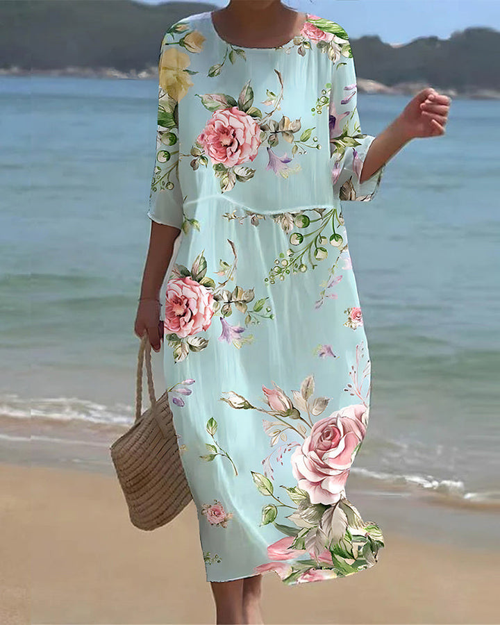 Miranda - Chic Floral Dress with Elegant Belly Coverage