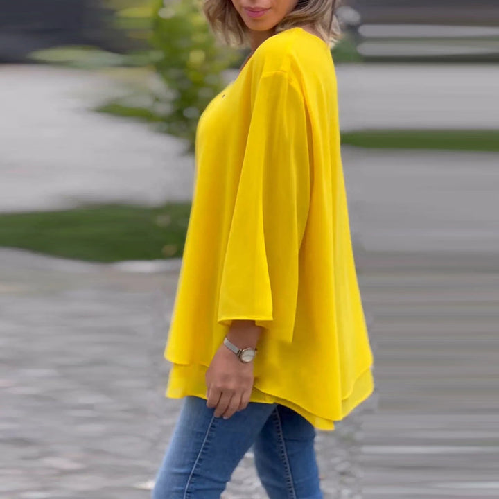 Katie™ - Chic V-Neck Chiffon Zipper Top