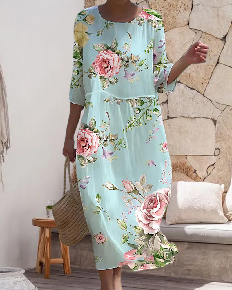 Miranda - Chic Floral Dress with Elegant Belly Coverage