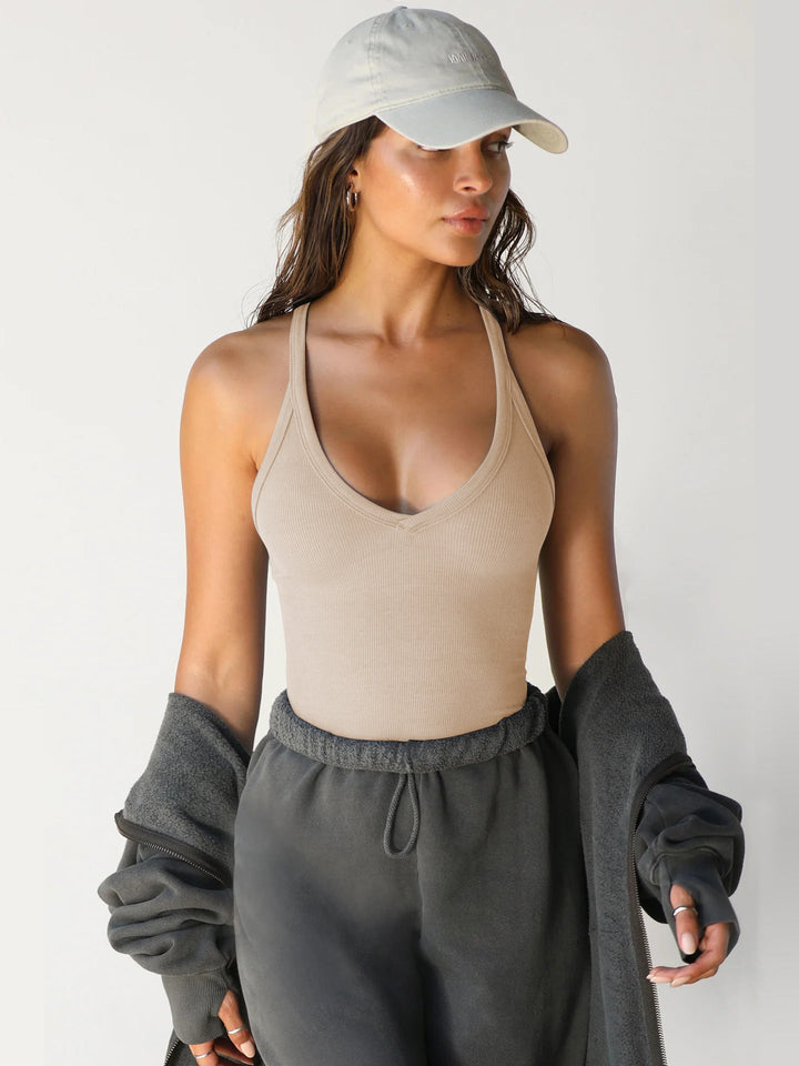 Chic Sleeveless Halter V-Neck Top for Effortless Style