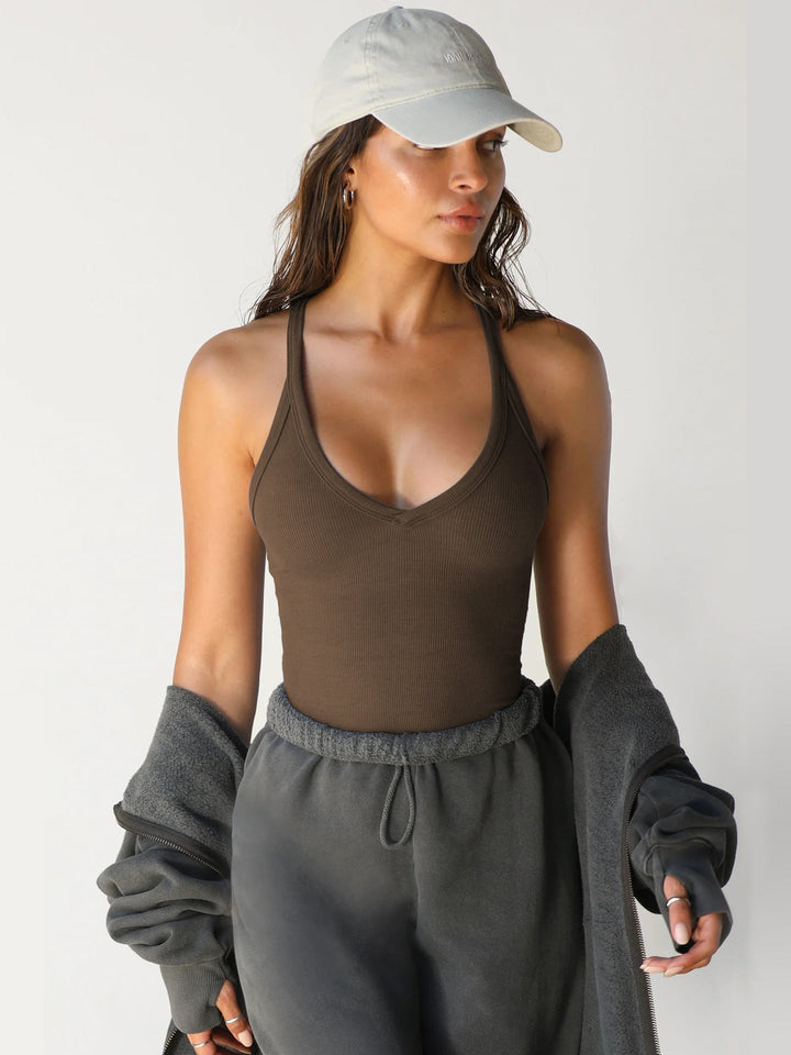 Chic Sleeveless Halter V-Neck Top for Effortless Style