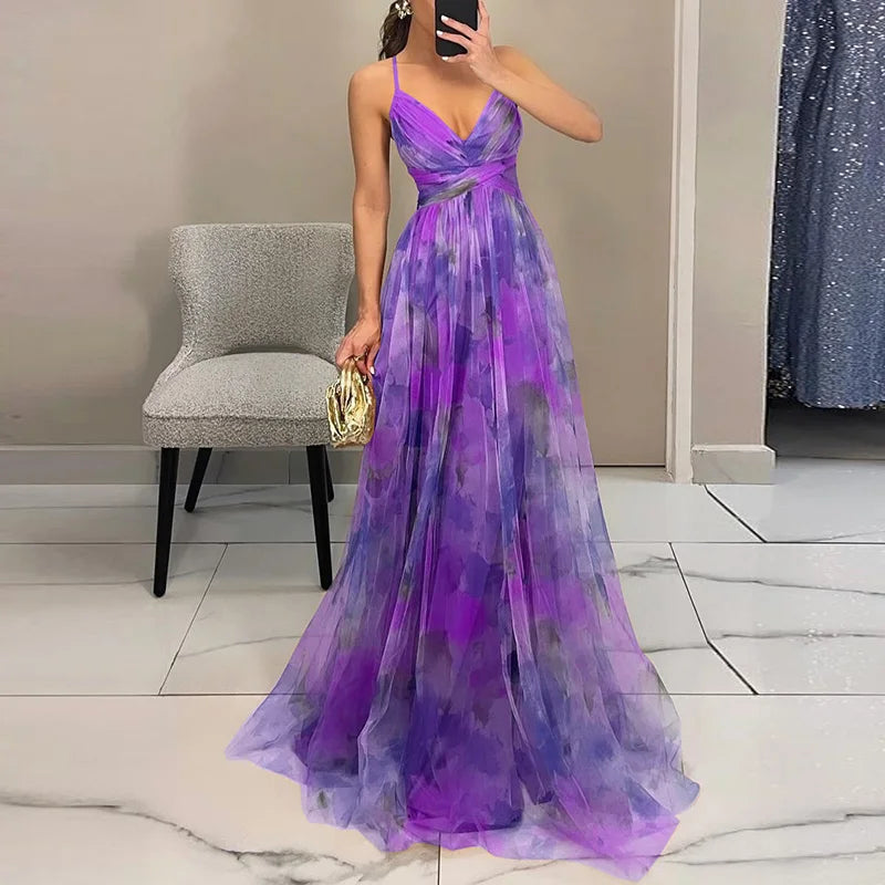 Ruby - Elegant Maxi-Dress with Watercolor Print