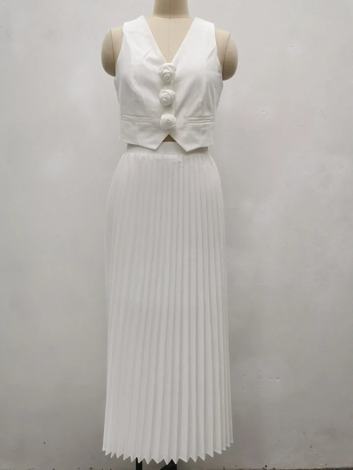 Crystal - Top with Flower Details and Pleated Skirt