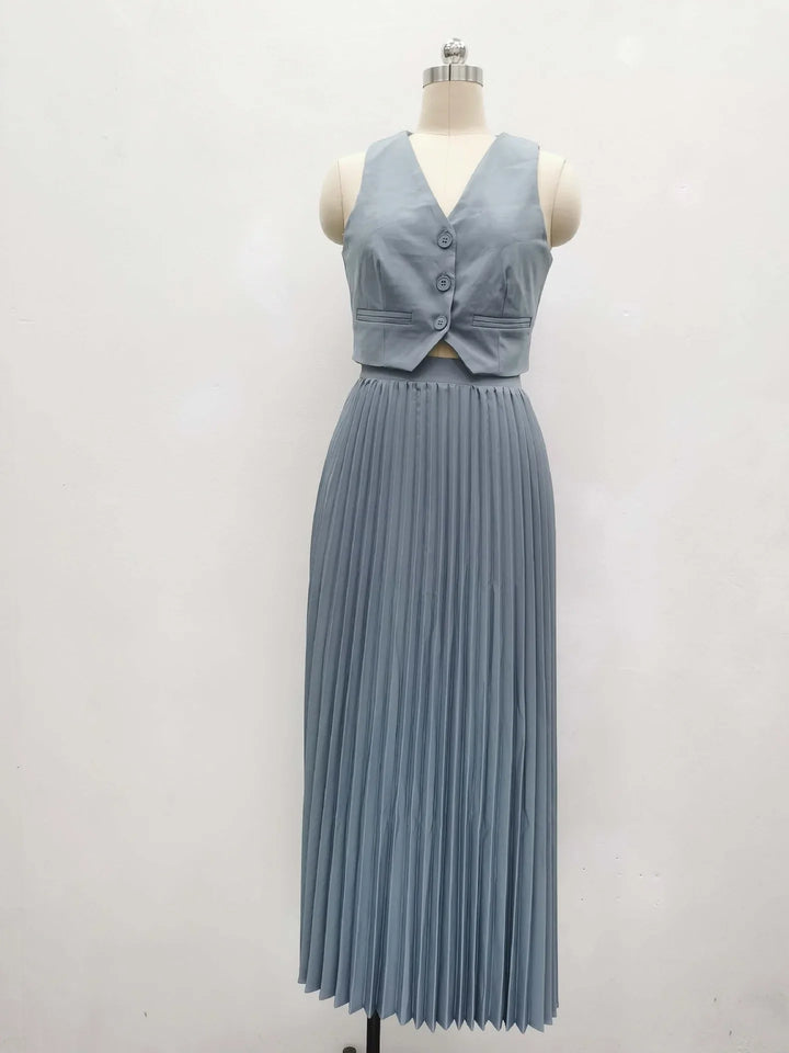 Crystal - Top with Flower Details and Pleated Skirt