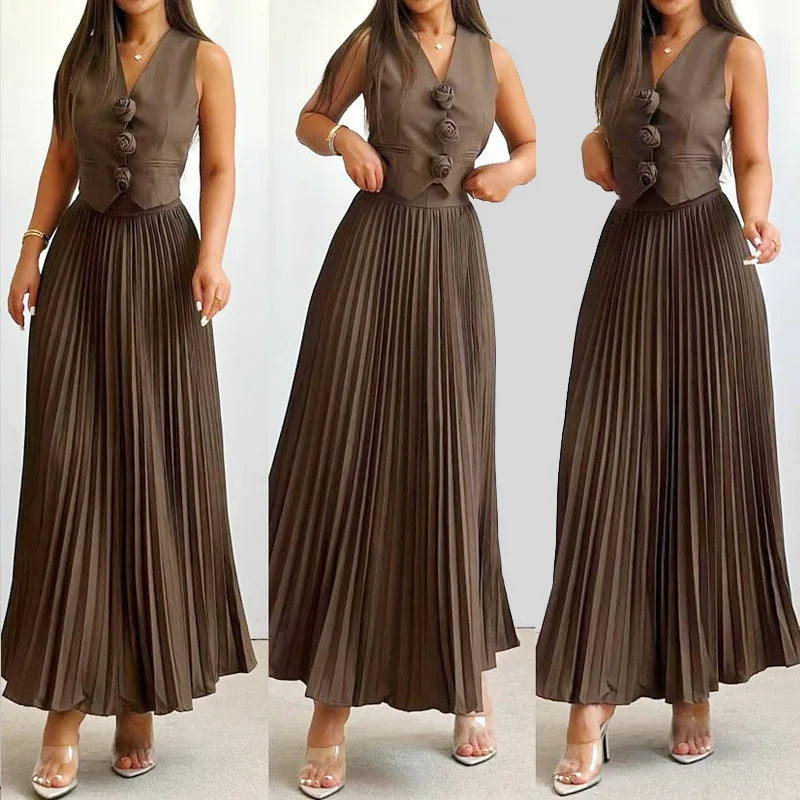 Crystal - Top with Flower Details and Pleated Skirt
