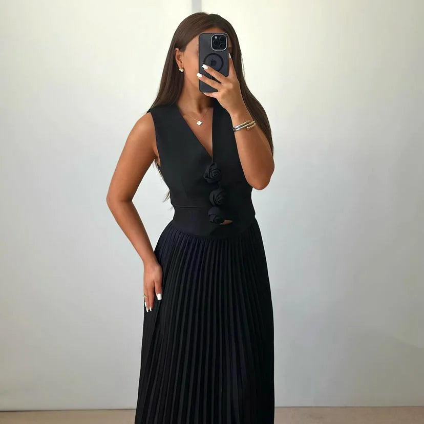 Crystal - Top with Flower Details and Pleated Skirt