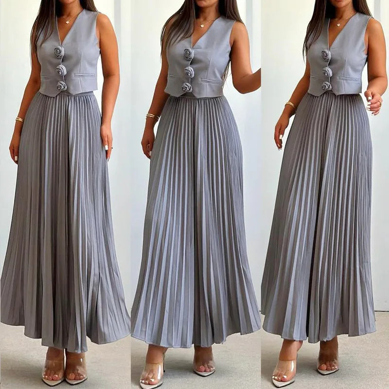 Crystal - Top with Flower Details and Pleated Skirt