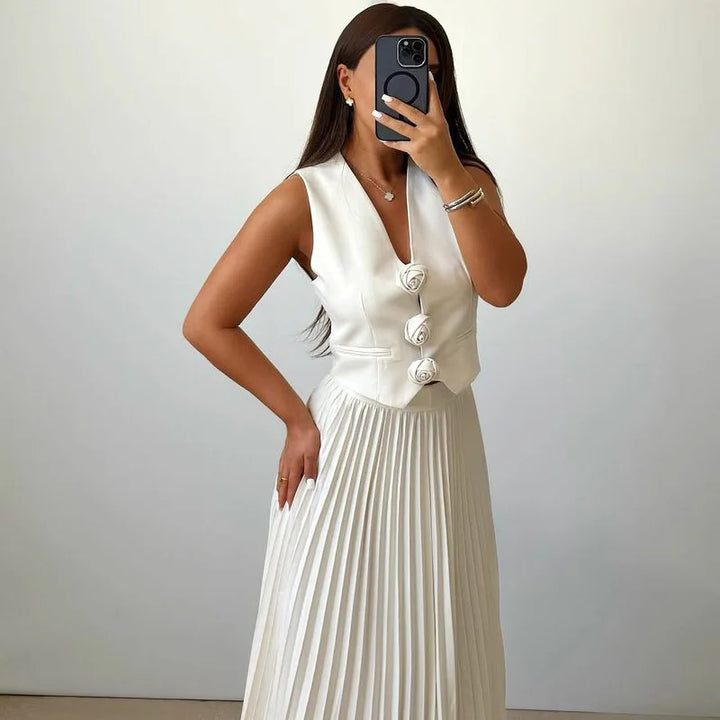 Crystal - Top with Flower Details and Pleated Skirt
