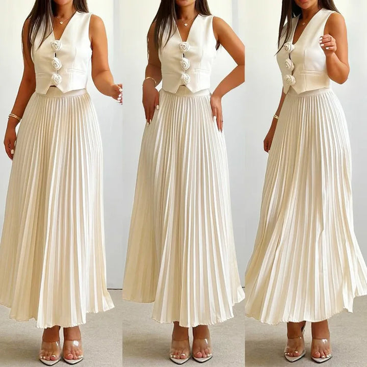 Crystal - Top with Flower Details and Pleated Skirt