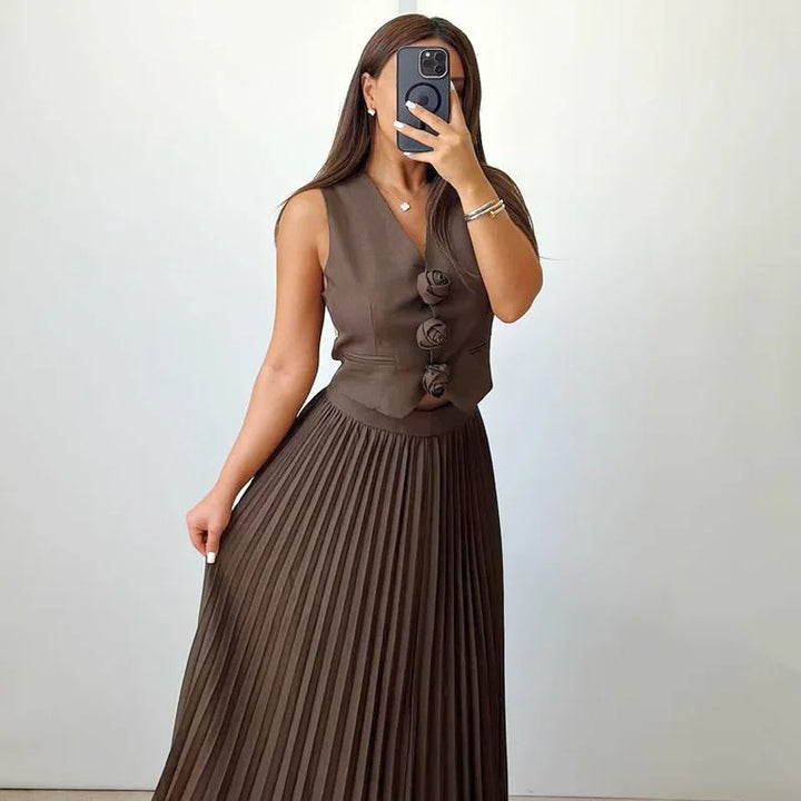 Crystal - Top with Flower Details and Pleated Skirt