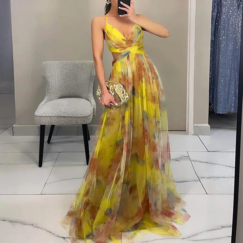 Ruby - Elegant Maxi-Dress with Watercolor Print