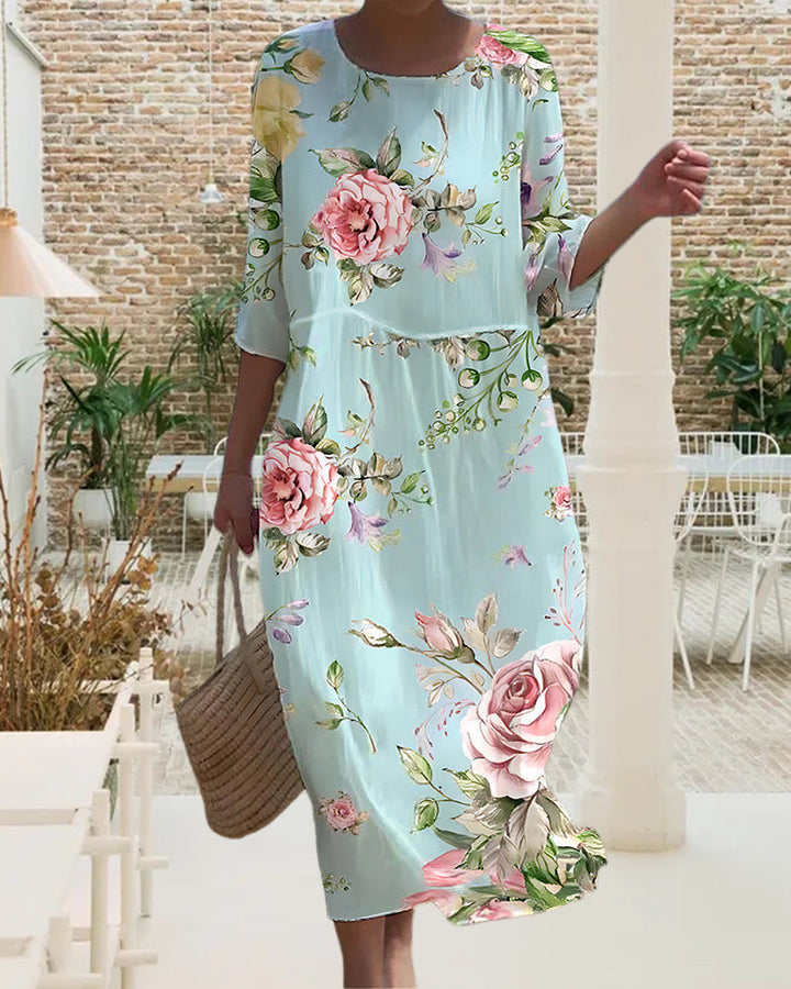 Miranda - Chic Floral Dress with Elegant Belly Coverage